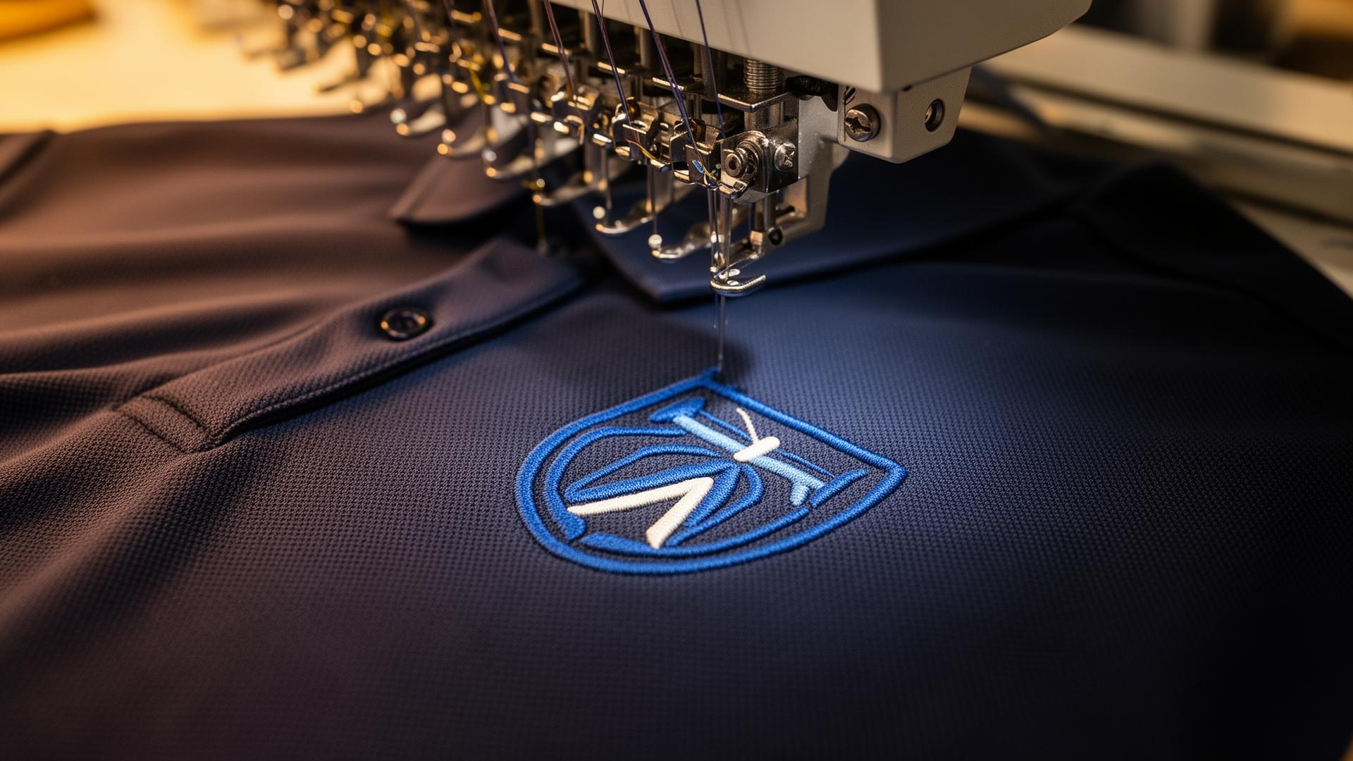 Stickmaschine bei der Arbeit - Professionelle Textilveredelung